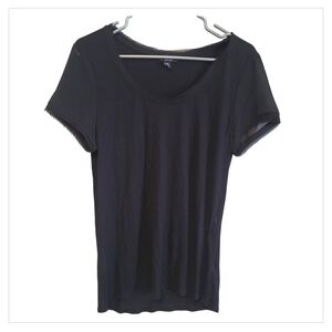 💎5/20 Jacob Black Short Sleeve Tee W Sheer Sleeves. Frayed V Neckline Large